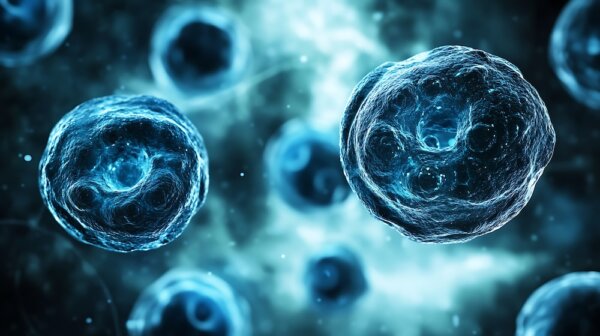 A digital biology model illustrating the processes of cellular aging and their impact on organism health to show how light impacts mitochondria