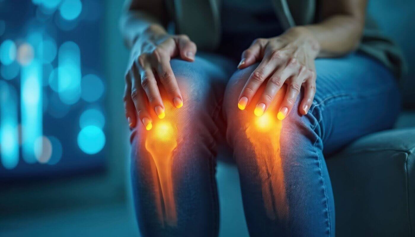 Someone holding knees with autoimmune condition